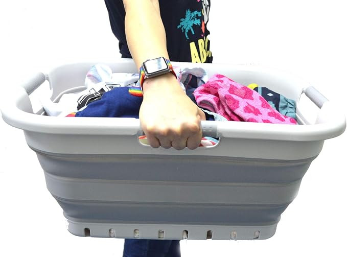SAMMART 41L Set of 2 Collapsible 3 Handled Plastic Laundry Basket-Foldable Pop - Image 6