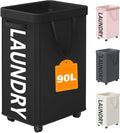 Optish 90L Laundry Basket with Wheels, Rolling Hamper with Removable Bag by Optish