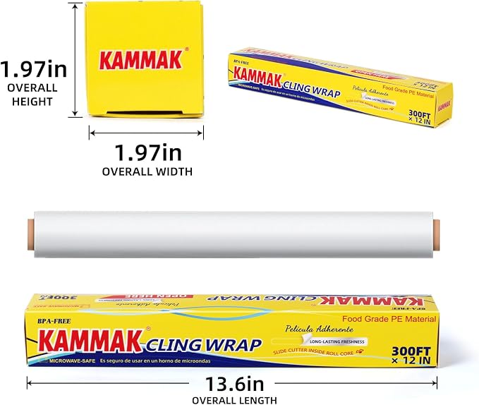 KAMMAK Plastic Wrap with Slide Cutter Food Cling Wrap 12 Inch Kitchen Cling - Image 5