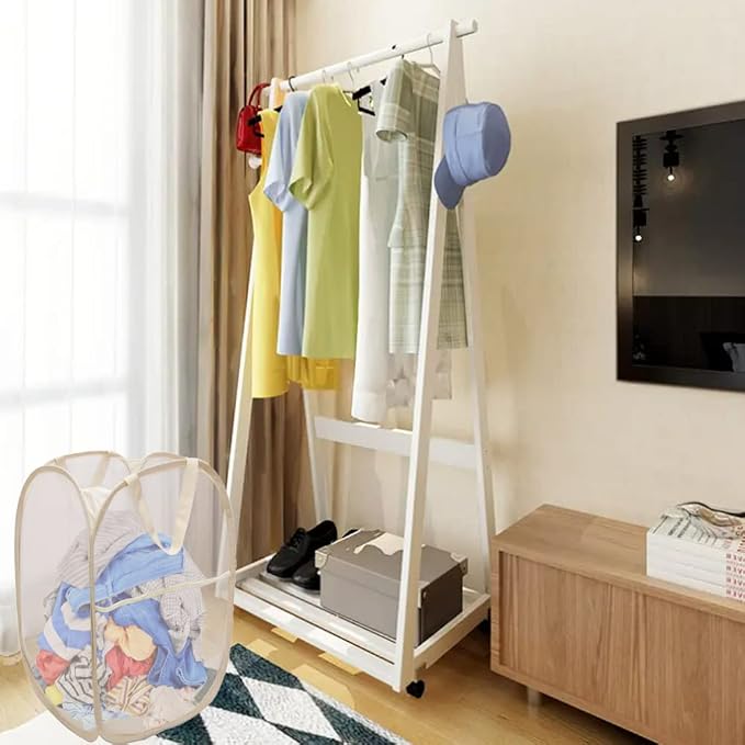 Pop Up Laundry Basket Folding Laundry Hamper Mesh Hamper Storage Bin | Beige - Image 6