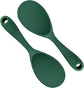 2PCS 8.8 Inch Silicone Rice Paddle Spoon, Dark Green Non Stick Rice Spatula, Heat Resistant Rice Cooker Spoon for Rice, Salads, Mashed Potato