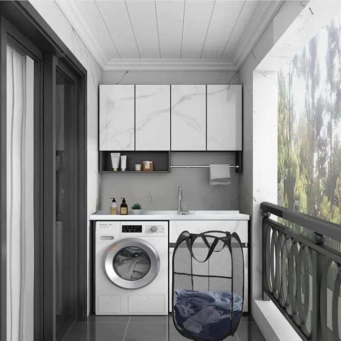 Larpur Popup Mesh Laundry Basket, Collapsible and Portable Clothes Washing - Image 8