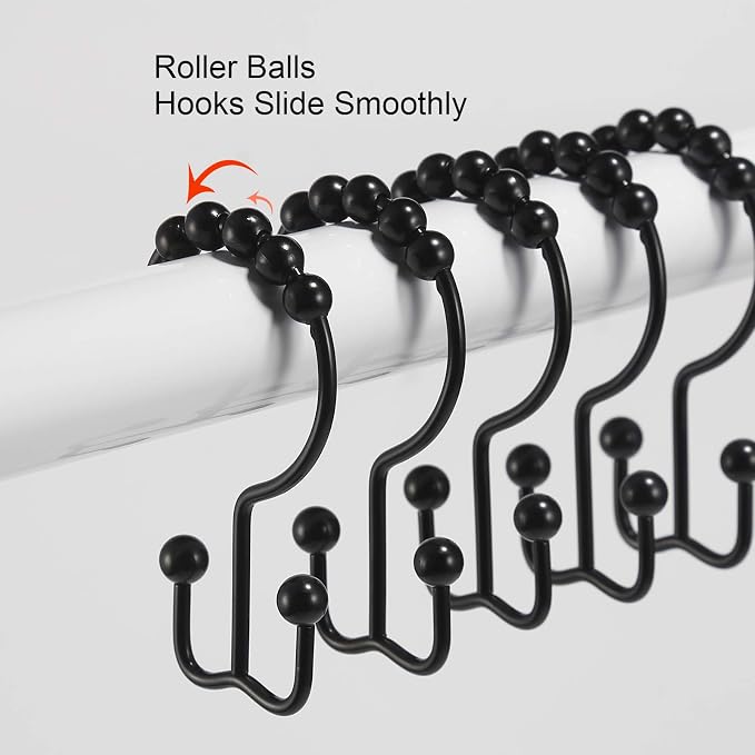 Shower Curtain Hooks, Goowin Shower Curtain Rings, Stainless Steel Black Shower - Image 5
