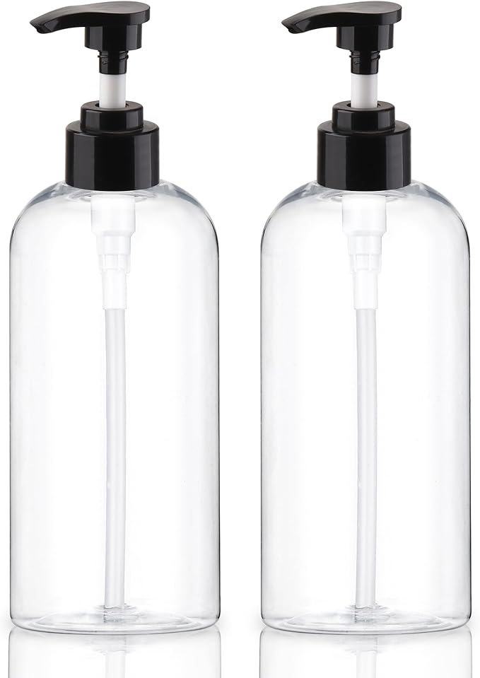 Plastic Pump Bottles Dispenser 2Pack 16.9oz Shampoo Bottle BPA Free | Empty by KREMORV