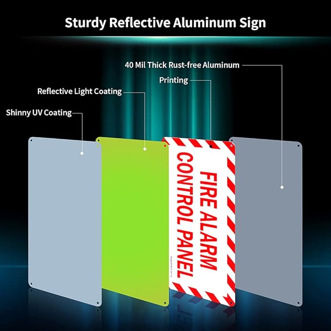 2-Pack Fire Alarm Control Panel Sign， 12"x 6" .04" Aluminum Reflective Sign Rust Free Aluminum-UV Protected and Weatherproof