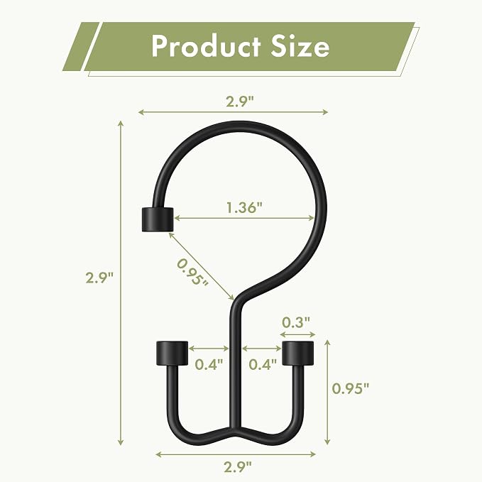 Amazer Black Shower Curtain Hooks, Rust-Resistant Metal Shower Hooks, Cylinders - Image 2