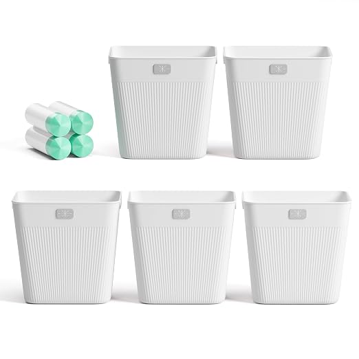 JOYMOOP Slim Trash Can 5-Pack, 2.2 Gallon Plastic Wastebasket by JOYMOOP