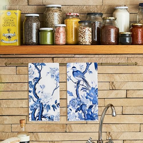 Chinoiserie Wildflower Bird Kitchen Towels Set of 2 - Image 2