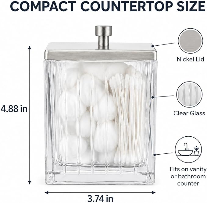 Vince Camuto Home Glass Cotton Jar Holder – Nickel Lid, Elegant Bathroom - Image 3