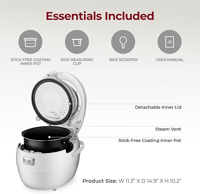 CUCKOO Micom Rice Cooker 10-Cup Uncooked / 20-Cup Cooked with Nonstick Inner Pot, Large Rice Maker with 16 Menu Options, Fuzzy Logic Technology, Auto Clean Mode, LCD Display, White (CR-1020F)