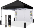 CROWN SHADES Canopy Tent, 10 x 10 Foot Portable Pop Up Outdoor Shelter with Pocket Sidewall, Push Center Lock, UV Protection, and Carry Bag, Black