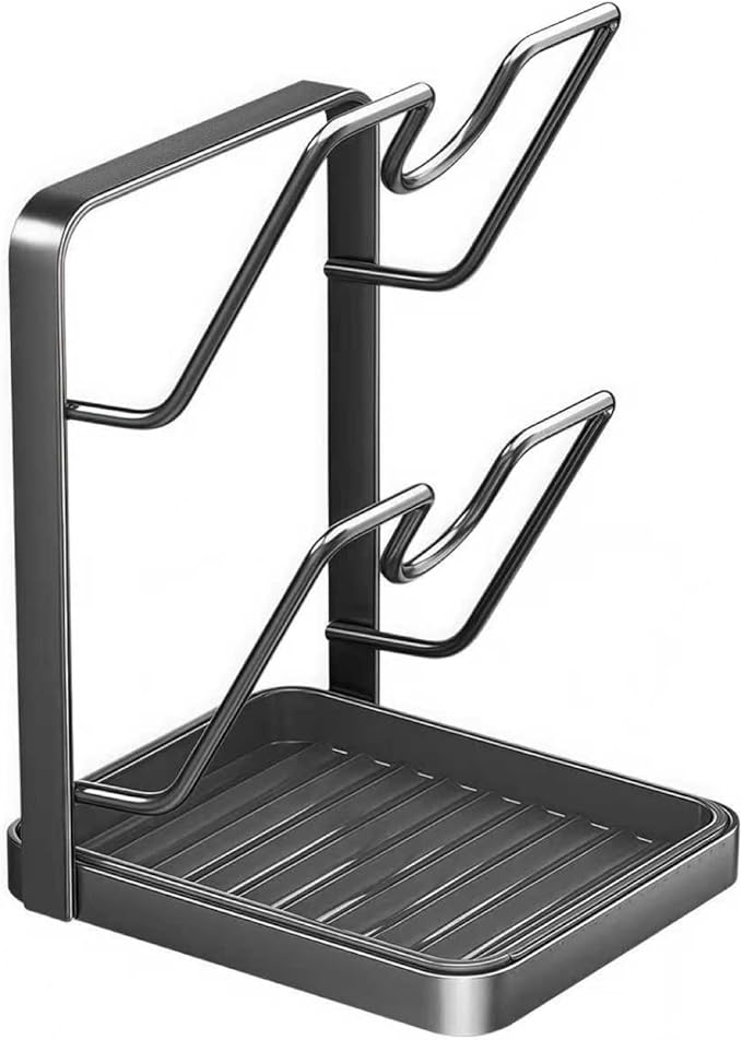 Kitchen Pot Lid Storage Rack, Pot Lid Holder With Tray, Lid Holder While Cooking, Lid And Spoon Rest, Multifunctional Kitchen Organizer Stand for Stove Top