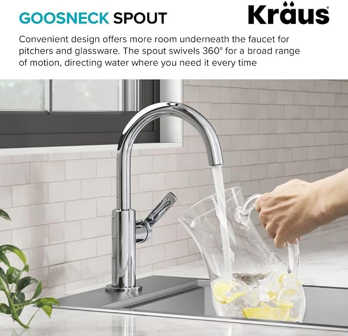 Kraus Oletto Single Handle Kitchen Bar Faucet in Chrome, Kitchen Sink Faucets - Image 6