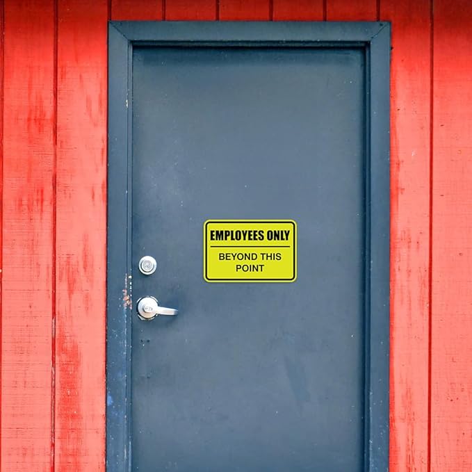 All Quality Classic Framed Employees Only Beyond This Point Wall or Door Sign | Easy to Install Business Signage - Large (Light Gray-Burgundy) 1 Pack
