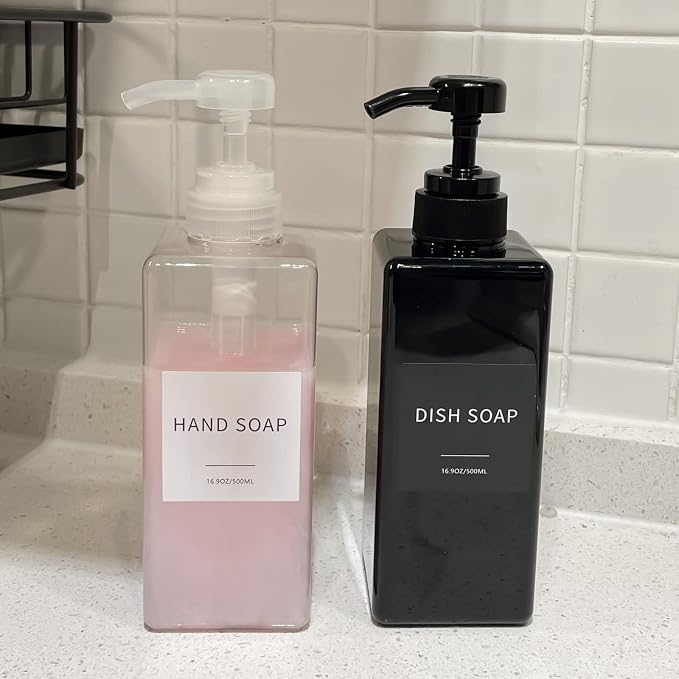 Clear Soap Dispenser with Waterproof Labels, Thickened Plastic Hand Soap - Image 4