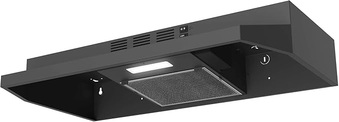 SNDOAS Range Hood 30 inch Under Cabinet, Ducted/Ductless Convertible Kitchen Hood, Stainless Steel Vent Hood with LED Light,Under Cabinet Hood with 2 Speed Exhaust Fan,Black