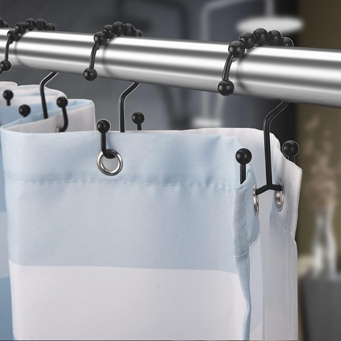 Titanker Black Shower Curtain Hooks Rings, Rust-Resistant Metal Double Glide - Image 8
