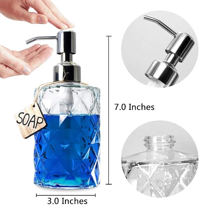 JASAI Diamond Design 12 Oz Glass Soap Dispenser - Image 2
