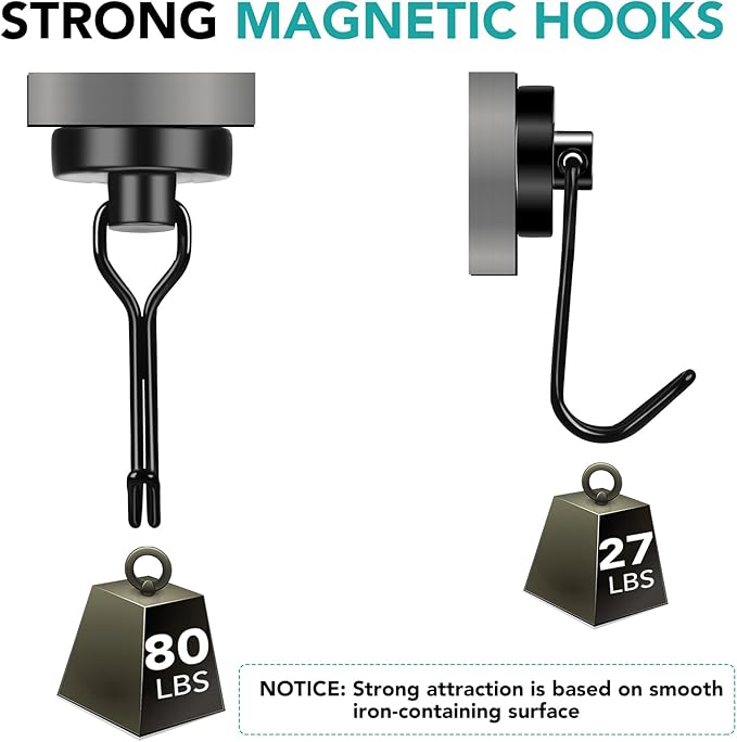 DIYMAG Magnetic Hooks, 80LBS Heavy Duty 8 Pack 2026 Cruise Ship Essentials - Image 3
