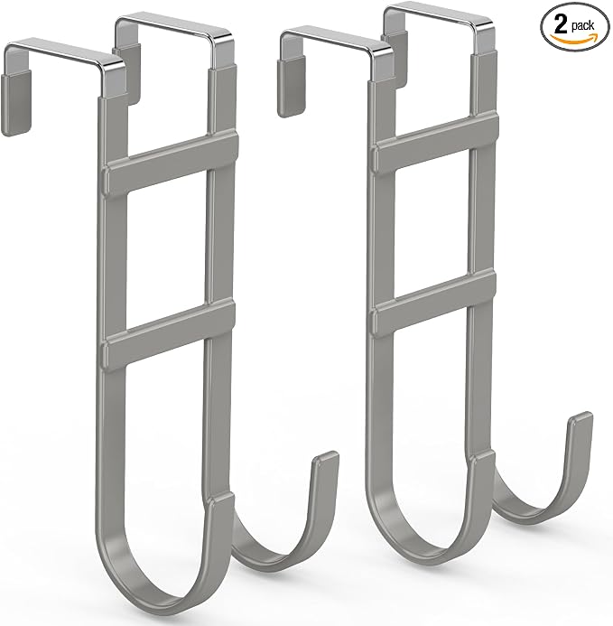 FYY Over the Door Hooks, Double-Hanger 2 Pack, Fits Doors 1.6" Grey | Heavy by FYY