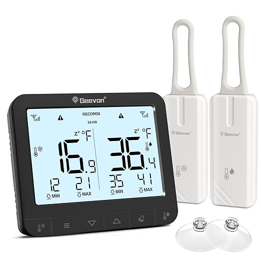 Geevon Digital Refrigerator Thermometer with Alarm, Low Battery Warning Icon, Max/Min Temperature LCD Display, Suitable for Domestic or Commercial Use Freezer Thermometer with Alarm