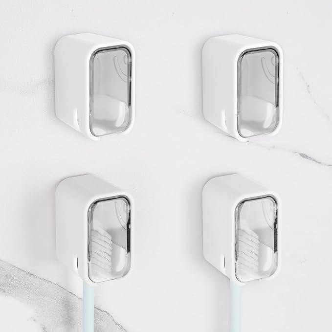 4 Pack Toothbrush Holders for Bathrooms Shower, Wall Mount Toothbrush Organizer by LUEXBOX