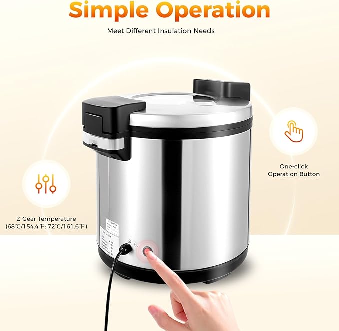 Commercial Rice Warmer, 19L Large Capacity Non-Stick Electric Rice Warmer with Rice Scoop, 2 Levels Temperature Adjustable Food Warmer, Stainless Steel Rice Cooker for Restaurants Canteens