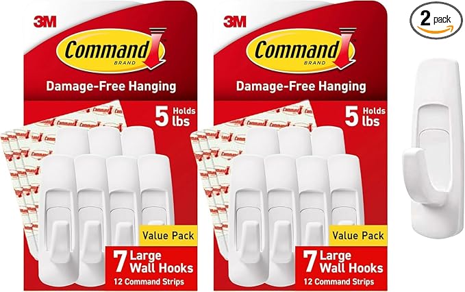Command 5 lb Large Utility Hooks, 7 Hooks and 12 Strips, Damage-Free Hanging by Unknown