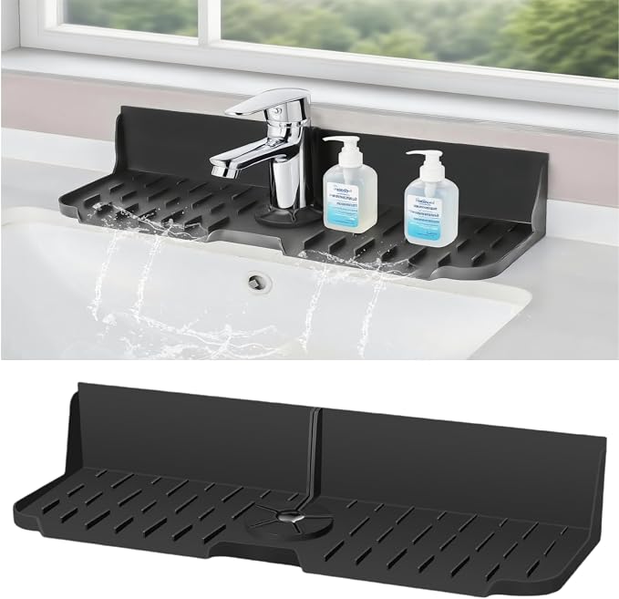 Sink Splash Guard Behind Faucet, Silicone Sink Faucet Drying Mat & Dish Soap by Unknown