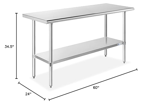 GRIDMANN Stainless Steel Work Table 60 x 24 Inches, NSF Commercial Kitchen Prep Table with Under Shelf for Restaurant and Home