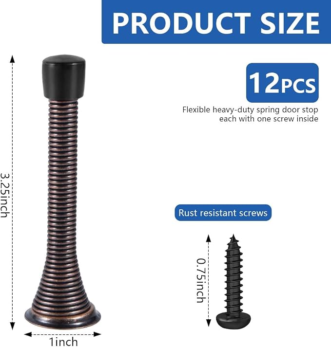 KISEER 12 Pack Spring Door Stops 3 1/4 Inch Flexible Heavy Duty Spring Door - Image 2