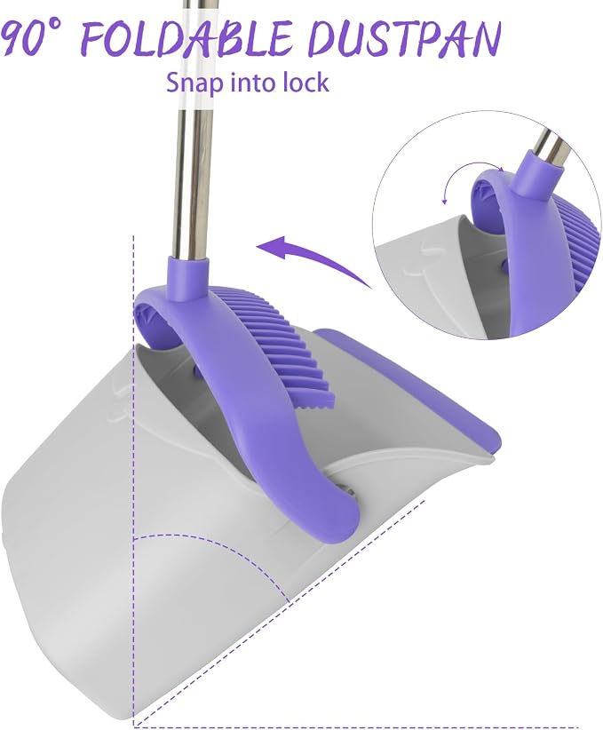 Broom and Dustpan Set with 51" Adjustable Long Handle-Gray Purple | Long Handle - Image 5