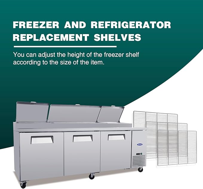 Commercial Freezer and Refrigerator Replacement Shelves for Three-Door Refrigerators, Set of 3, Epoxy-Coated Gray Steel Wire Shelves