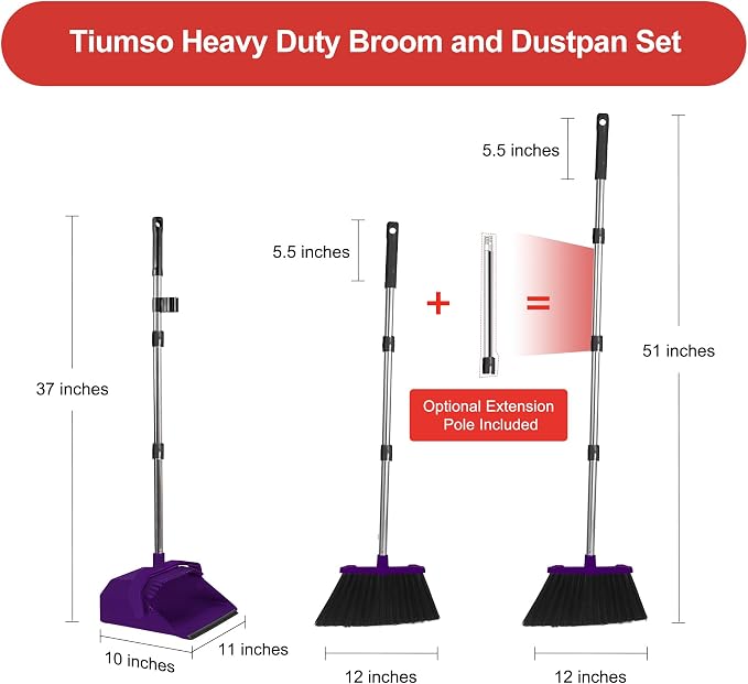 Broom and Dustpan Set for Home, ZeroGap Lip, Upright Storage Broom Combo for - Image 2