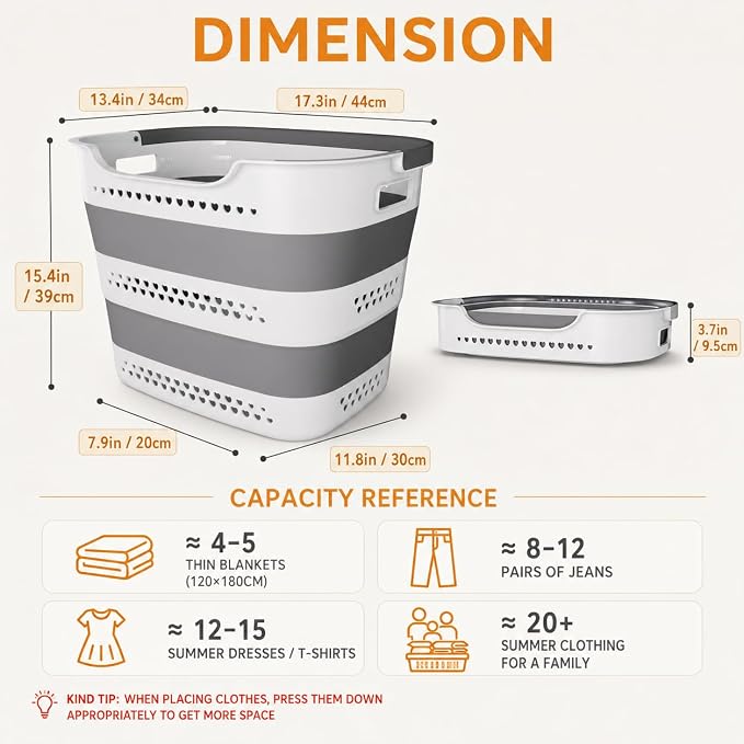2 Pack Collapsible Laundry Basket, 42L Foldable Laundry Hamper - Image 5
