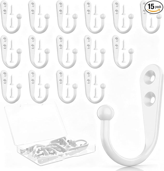 15 Pcs White Coat Hooks, Wall Hooks by ZBDPOVT