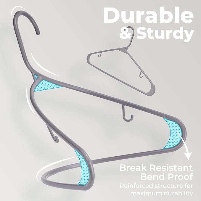 HOUSE DAY Grey Plastic Hangers 60 Pack, Slim Space-Saving Clothes Hangers | - Image 8
