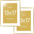 Homeforia 13x17 Picture Frame Gold, High End Metal 13x17 Poster Frames with Mat 10x14 Photo, 13 x 17 Gold Frame Matted to 10 by 14 Print, 17by13 Thin Hanging Frames, Tempered Glass, Wall Kit, Set of 2