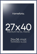 Homeforia 27x40 Poster Frame Navy Blue, High End Metal 27x40 Large Picture Frames with Mat 24x36 inch Photo, 27 x 40 Thin Frame Matted to 24 x 36 Print, 40x27 Frame, Tempered Glass, Wall Kit, Set of 1