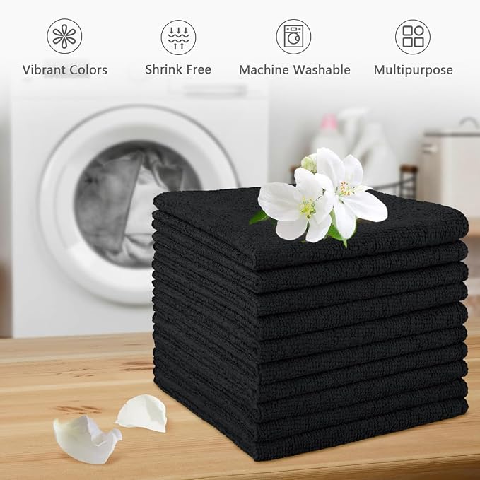 Orighty Washcloths, 5 Pack Microfiber Face Towels, 12x12 Inch Black - Image 7