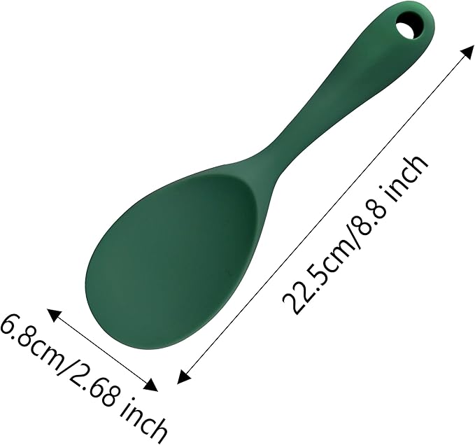 2PCS 8.8 Inch Silicone Rice Paddle Spoon, Dark Green Non Stick Rice Spatula, Heat Resistant Rice Cooker Spoon for Rice, Salads, Mashed Potato
