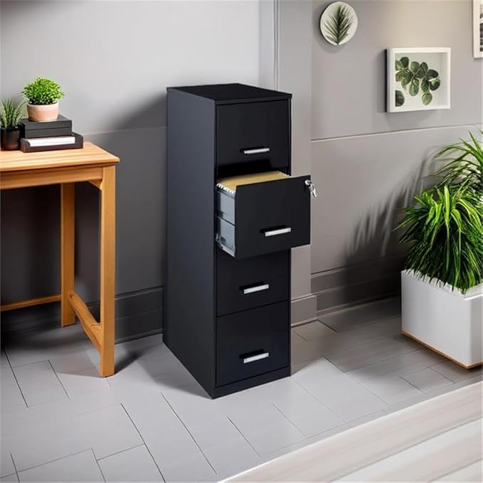 Scranton & Co 18" Deep Light Duty 4 Drawer Metal Letter Filing Cabinet in Black, Pre-Assembled