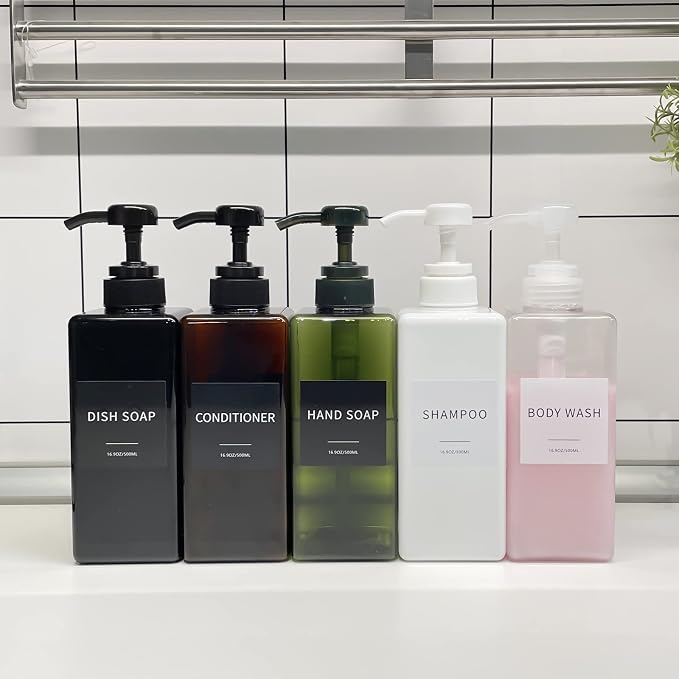 Clear Soap Dispenser with Waterproof Labels, Thickened Plastic Hand Soap - Image 7