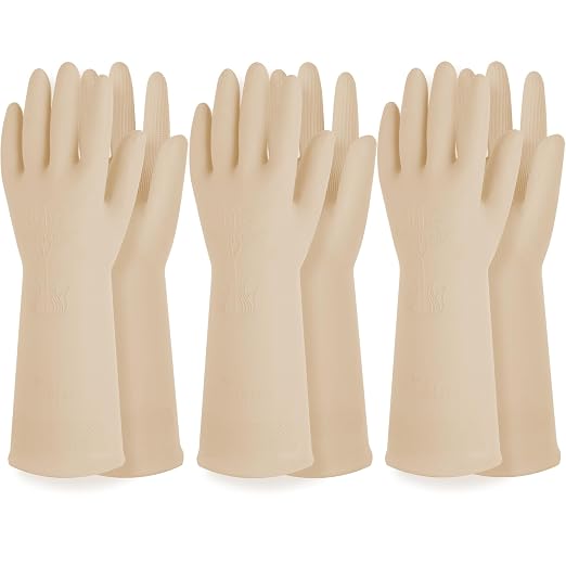 Rubber Dishwashing Gloves, Non-Slip Kitchen, Ivory Small, 3 Pairs | Korean by QualityKitchenandHome