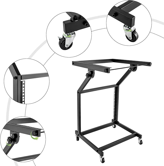 LYNICESHOP 9U/12U/16U DJ Mixer Stand, Adjustable Rack Mount Case Stand Studio Equipment Cart Stage Amp DJ Rolling (9U)