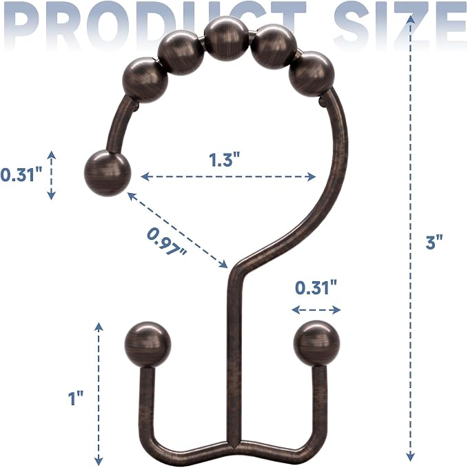 Titanker Shower Curtain Hooks Rings, Rust-Resistant Metal Double Glide Shower - Image 7