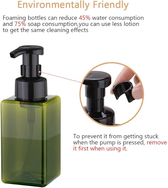 Foaming Soap Dispenser, 15oz Plastic Refillable Pump Bottle, 2 Pack, Shampoo & - Image 4