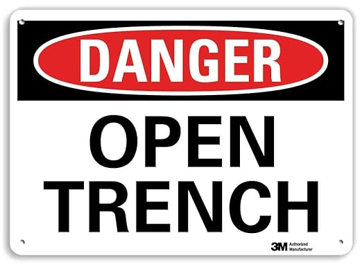 Smartsign U3-1885-RA_14X10 "Danger Open Trench" Reflective Recycled Aluminum Sign, 14" x 10"