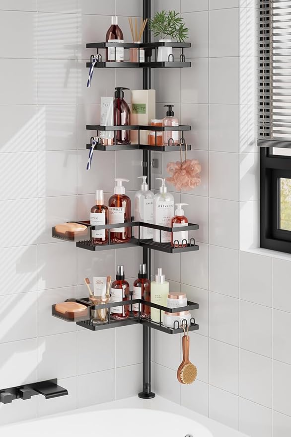YASONIC Corner Shower Caddy Tension Pole, 25.7-109.1in Adjustable Shower Shelves by YASONIC