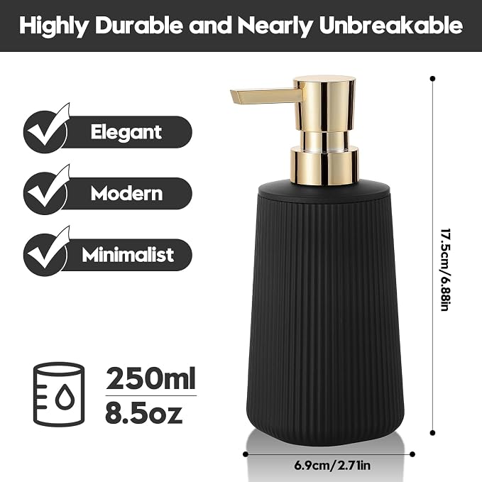 YAUKPH Small Soap Dispenser for Bathroom and Kitchen Matte Black and Gold | - Image 6